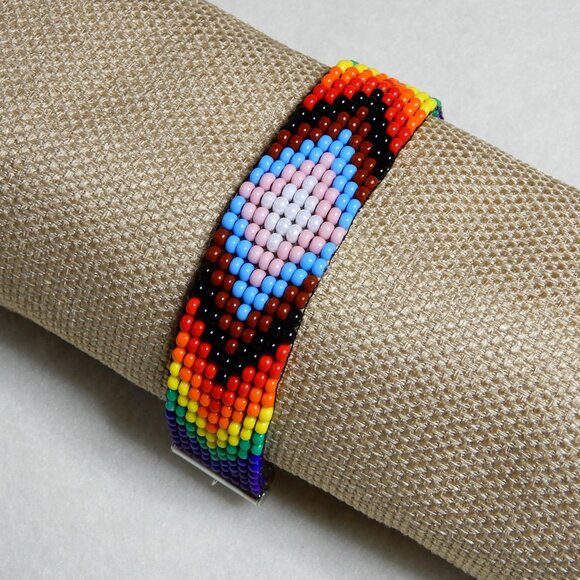 Pride Progress rainbow bead bracelet, handmade, adjustable, 30% to charity - Picture 4 of 6